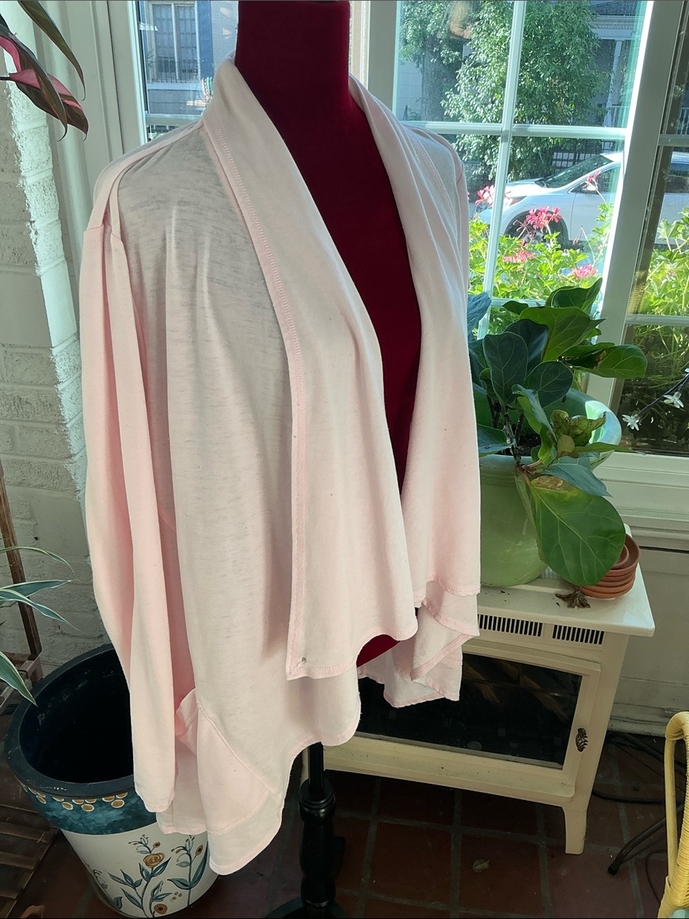 Light Pink Open-Front Draped Women's Sweater Cardigan size L by BRISAS - Picture 6 of 12